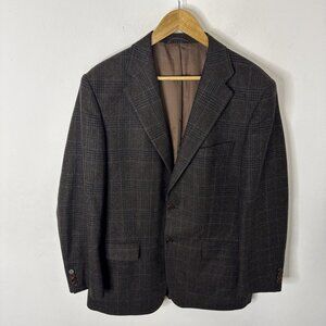 Scabal Wool Cashmere Blazer 40R Brown Plaid Jacket Tailored Fit Menswear EU 50R